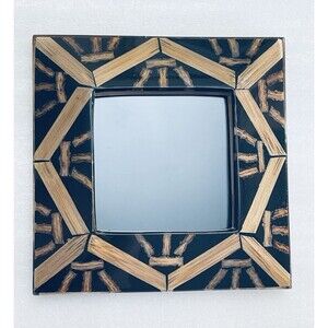 VTG Wooden Inlay Marquetry Picture Frame Set 5.5" Square Geometric Art w/ Glass